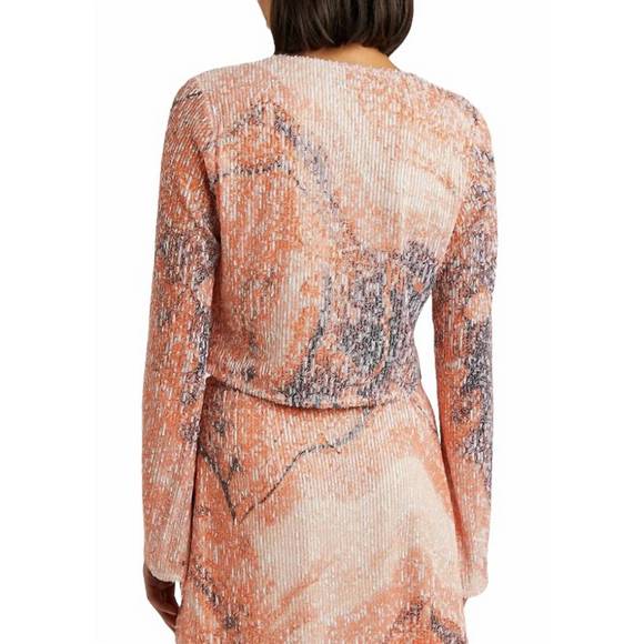 NEW IN THE MOOD FOR LOVE ruddy marble print top in orange - Picture 2 of 3